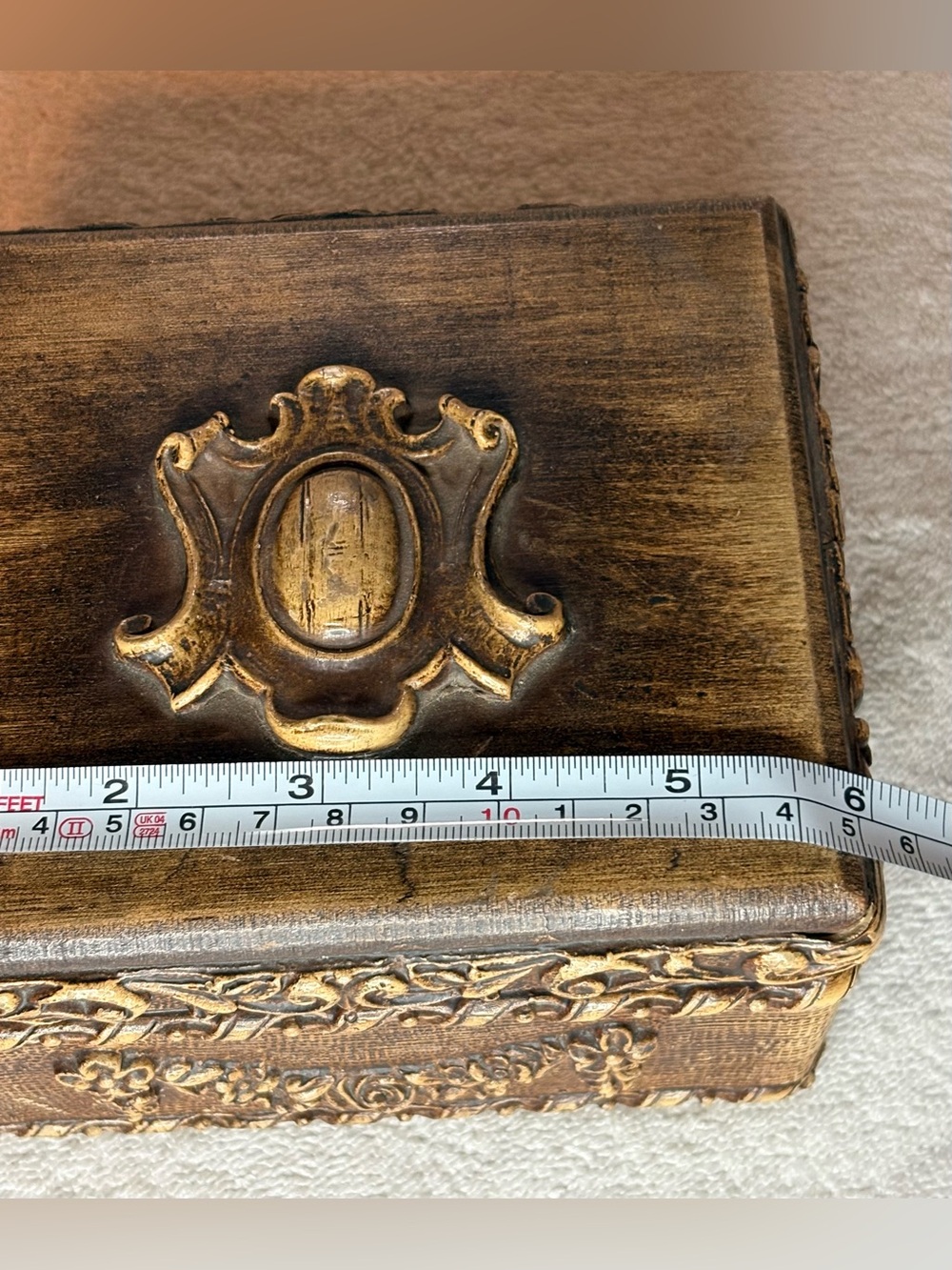 Vintage Ornate Jewelry Trinket Box Brown Gold Floral Syroco Style 6” - Picture 8 of 11
